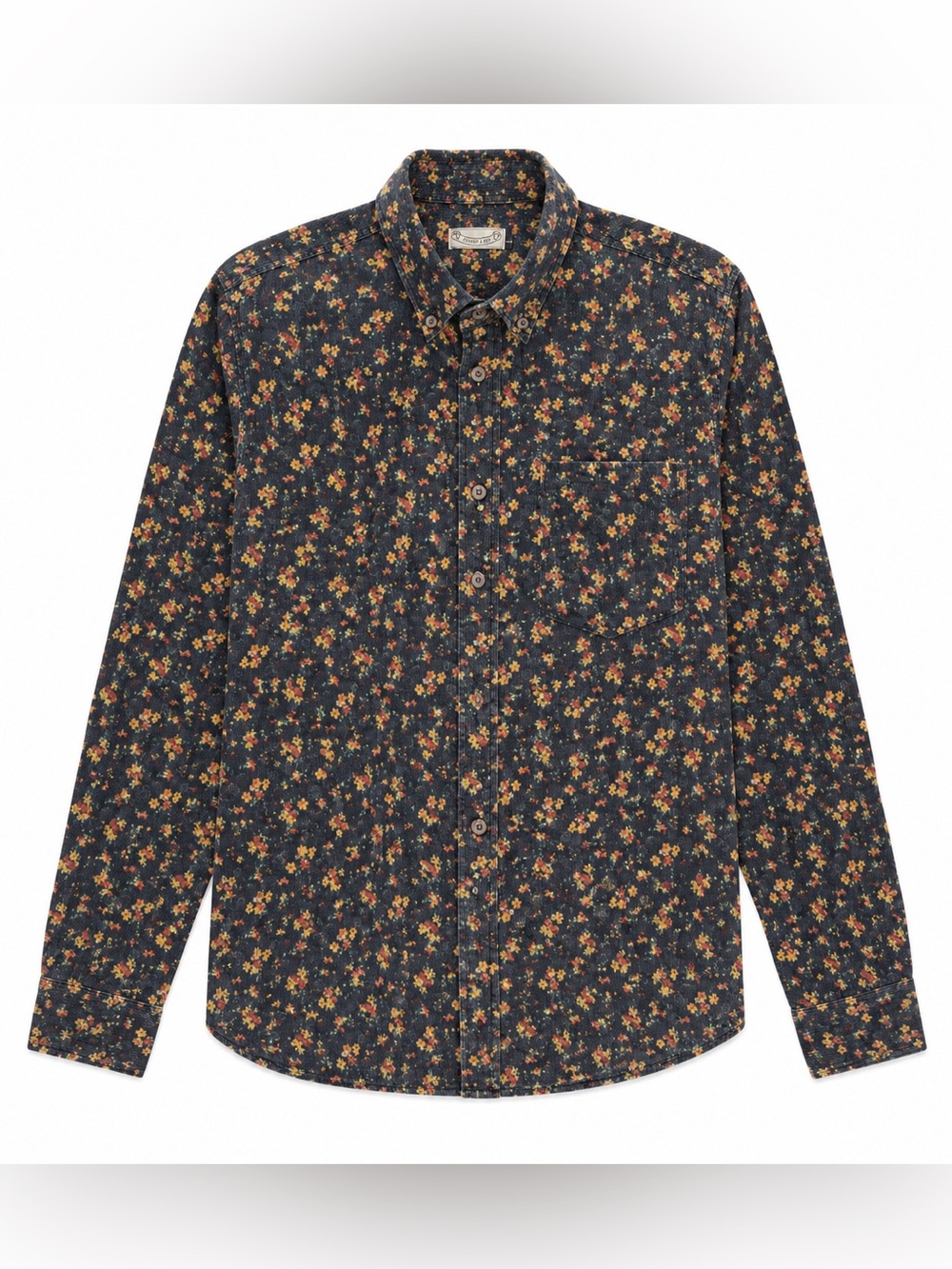 Oxford Lads Floral Corduroy Button Front Shirt Mens Large Vintage Inspired